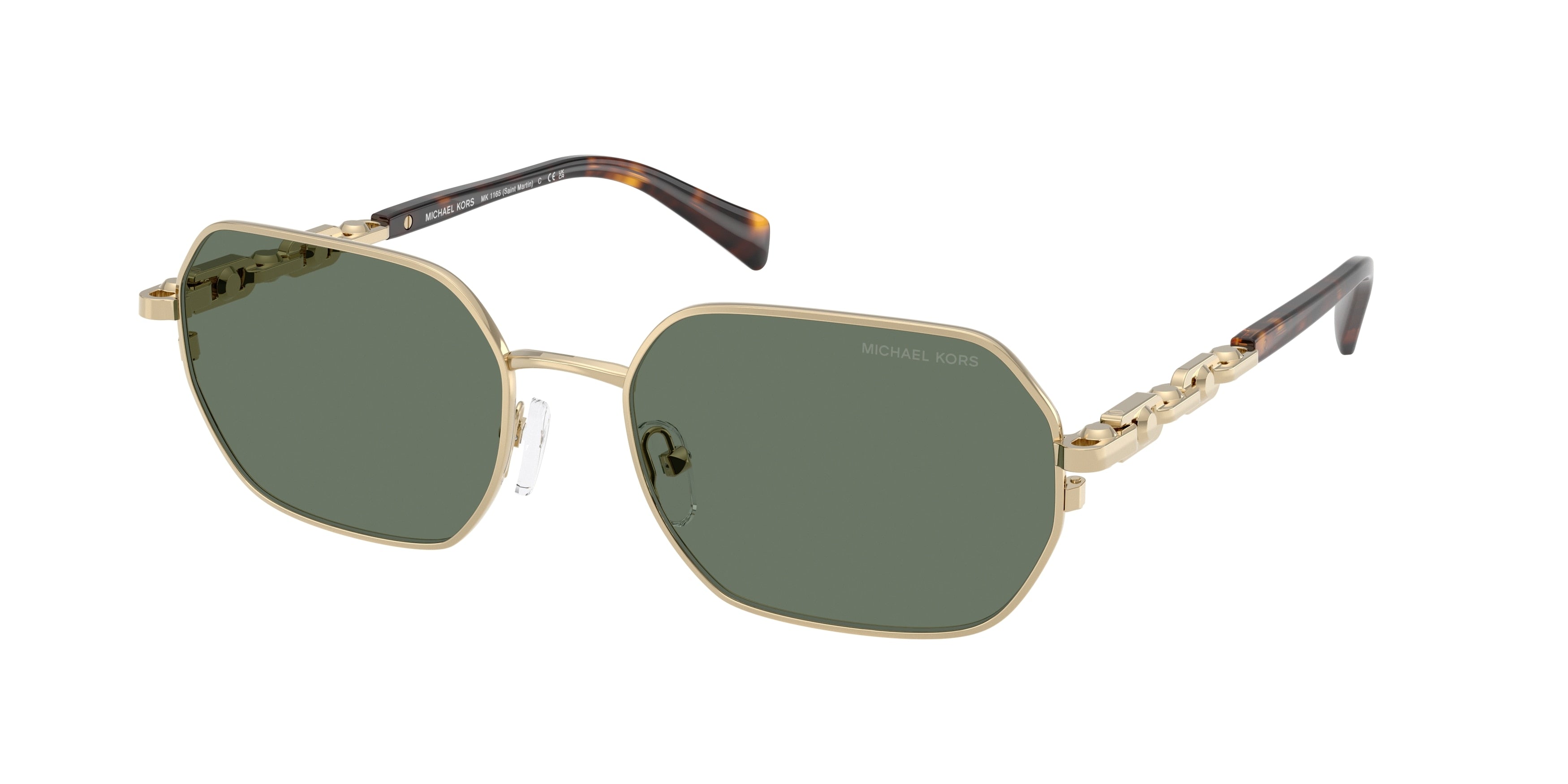 Gafas de Sol Michael Kors Saint Martin MK1165 Oro claro brillante y Verde Sólido