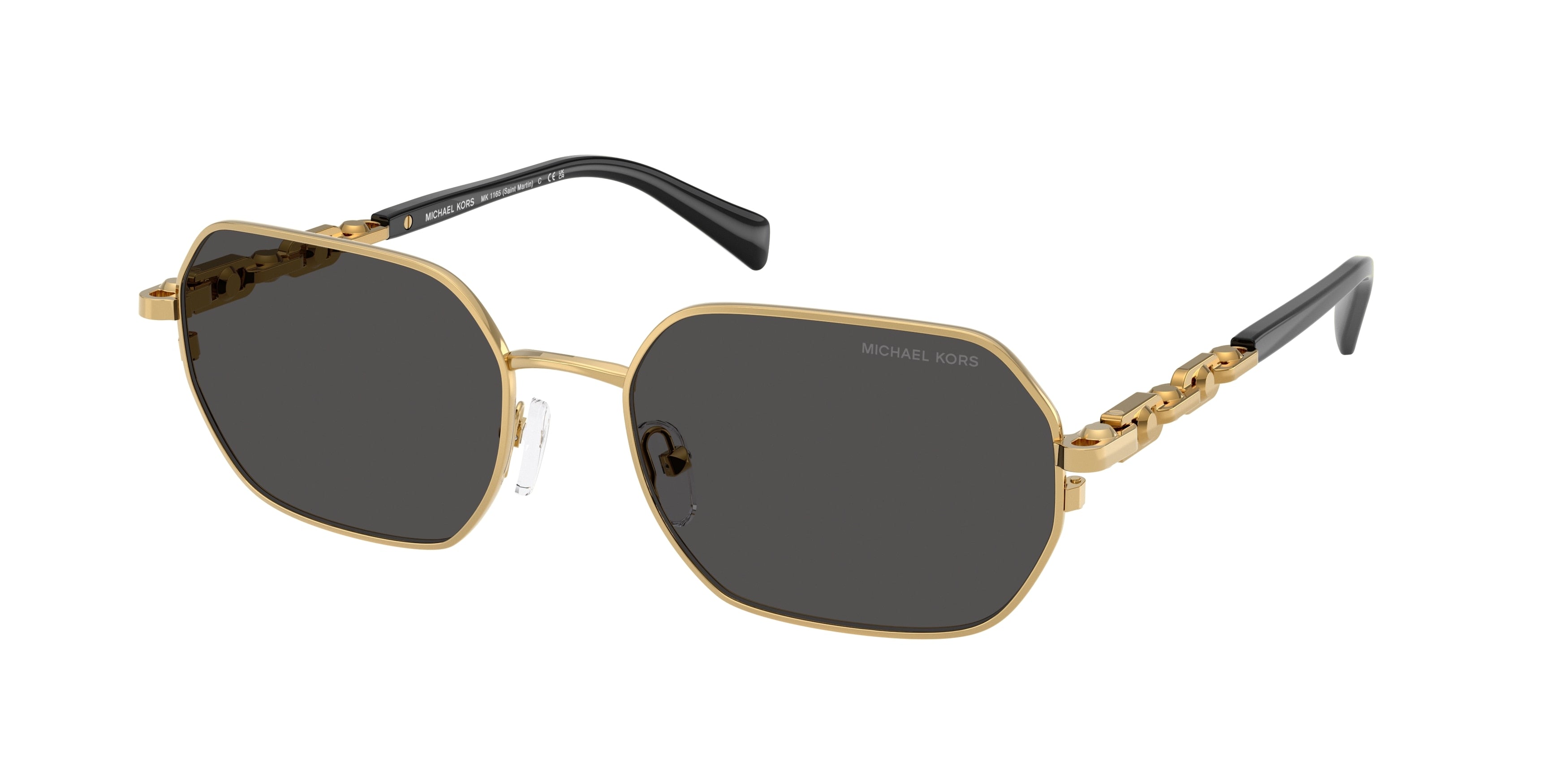 Gafas de Sol Michael Kors Saint Martin MK1165 Amarillo oro brillante y Gris Oscuro Sólido