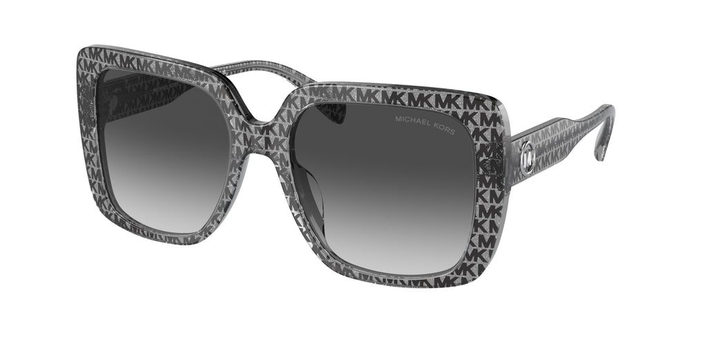 Gafas de Sol Michael Kors Mallorca MK2183U Logotipo Mk negro purpurina y Gris Oscuro Degradé