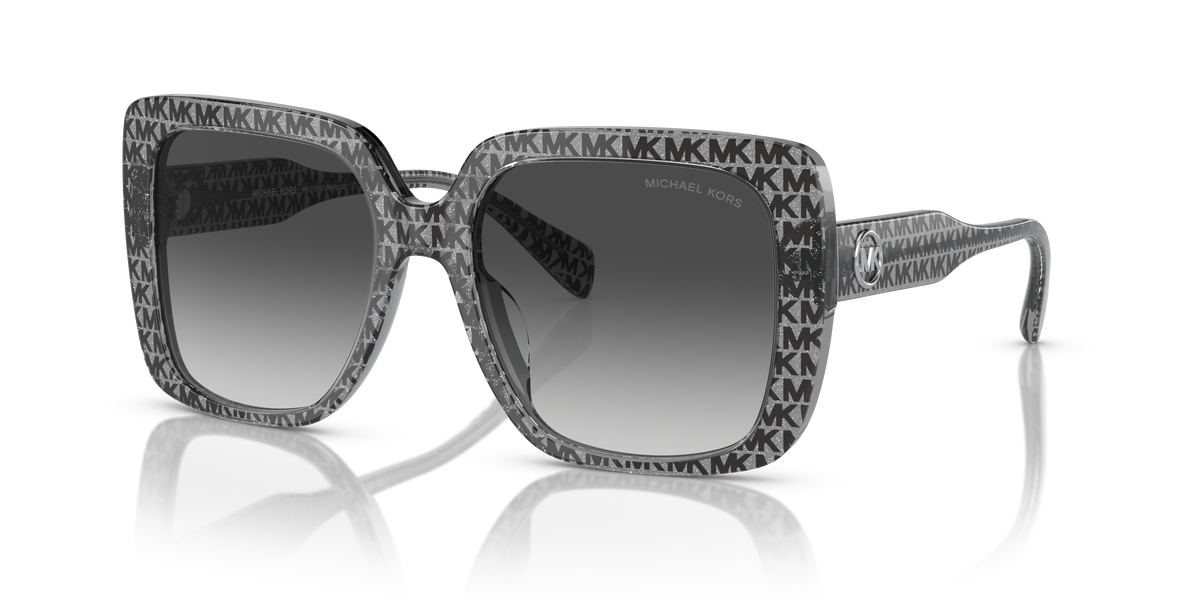 Gafas de Sol Michael Kors Mallorca MK2183U Logotipo Mk negro purpurina y Gris Oscuro Degradé