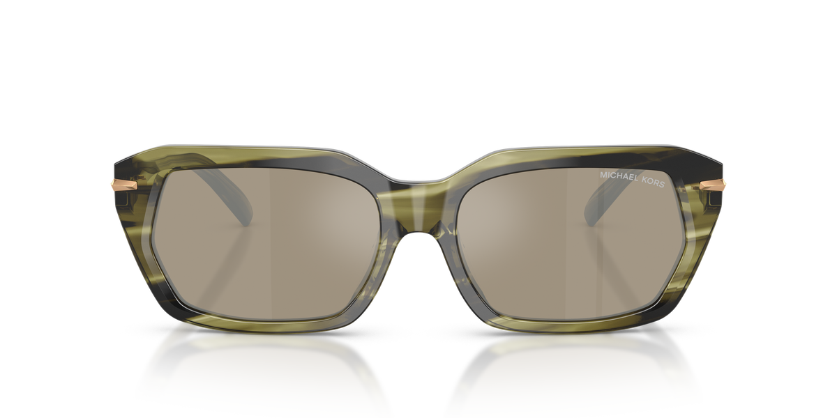Gafas de Sol Michael Kors Lake Tahoe MK2265U Cuerno Verde Olivo y Marrón y Plateado Espejado