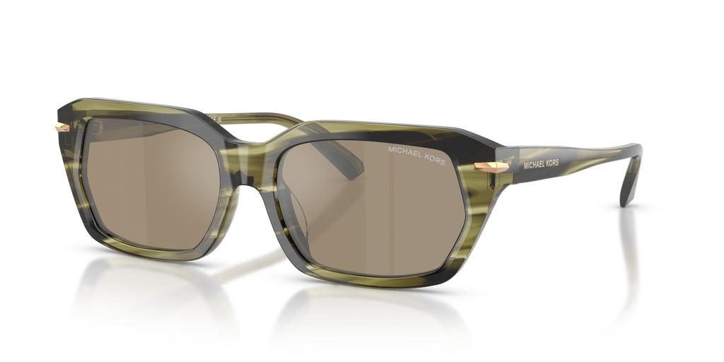 Gafas de Sol Michael Kors Lake Tahoe MK2265U Cuerno Verde Olivo y Marrón y Plateado Espejado
