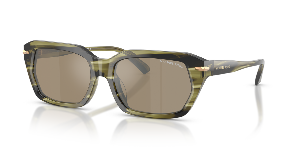 Gafas de Sol Michael Kors Lake Tahoe MK2265U Cuerno Verde Olivo y Marrón y Plateado Espejado