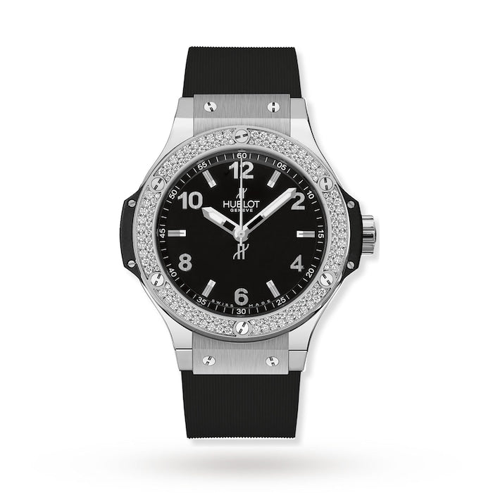 Hublot Big Bang Black Dial Diamond Black Rubber Ladies Watch 361.SX.1270.RX.1104