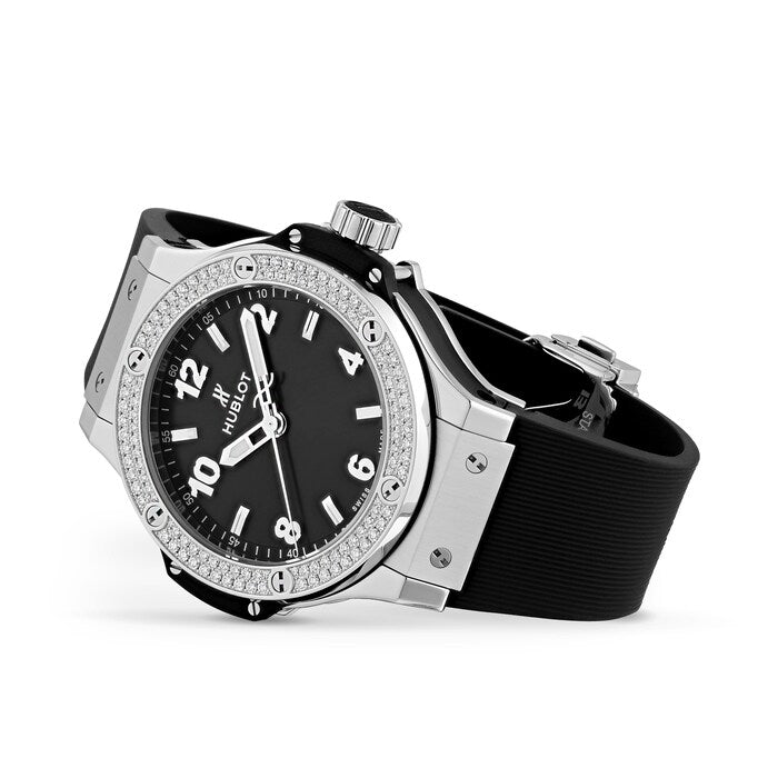 Hublot Big Bang Black Dial Diamond Black Rubber Ladies Watch 361.SX.1270.RX.1104