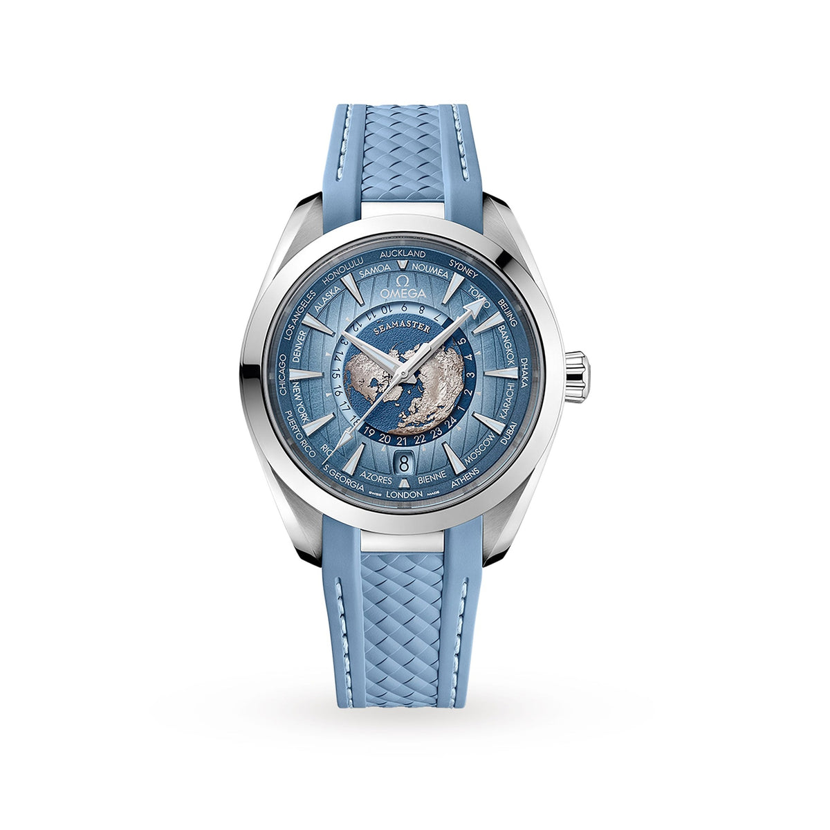 Omega Seamaster World Time GMT Automatic Chronometer Summer Blue Dial Men's Watch