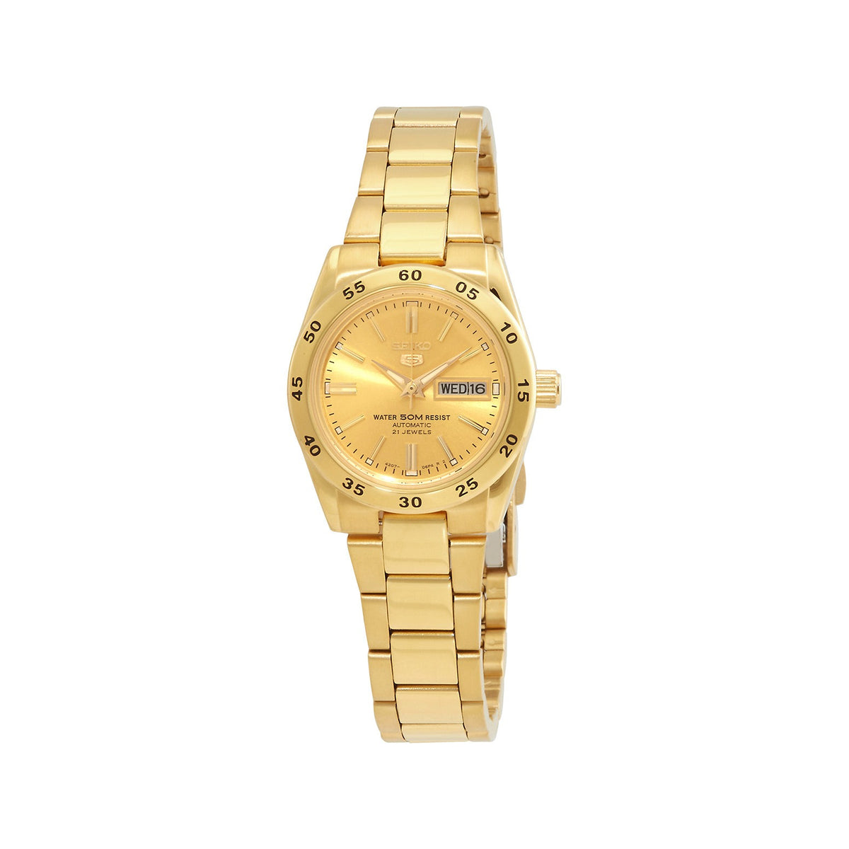 Reloj Seiko 5 Sports Automatic Gold Dial Dama SYMG44K1