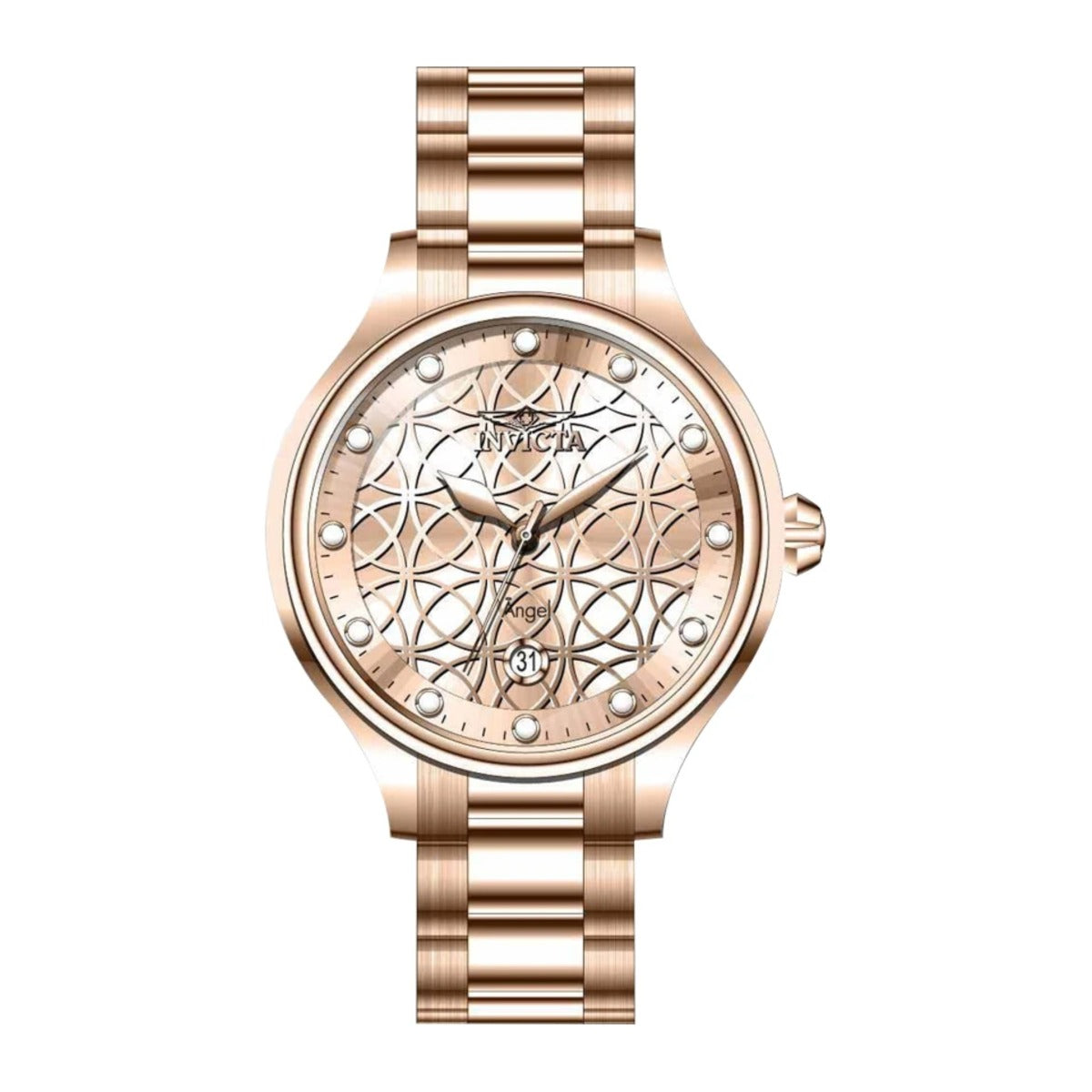 Reloj Invicta Angel 35826 vista frontal con brazalete completo