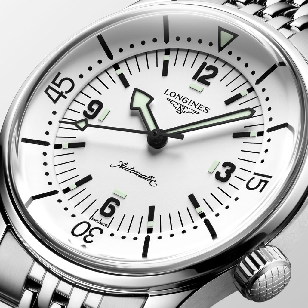 Reloj Longines Legend Diver Automático Dial Blanco L3.764.4.16.6