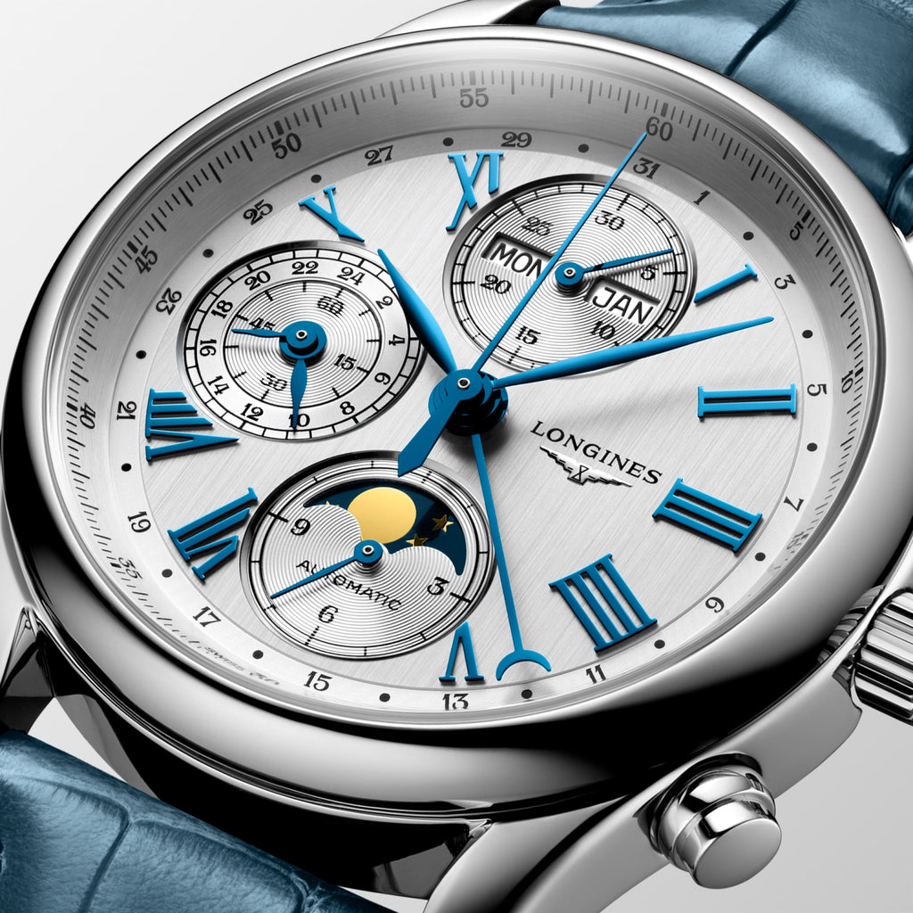 Reloj Longines Master Collection Chronograph Moonphase Automático Dial Plateado L2.673.4.71.2