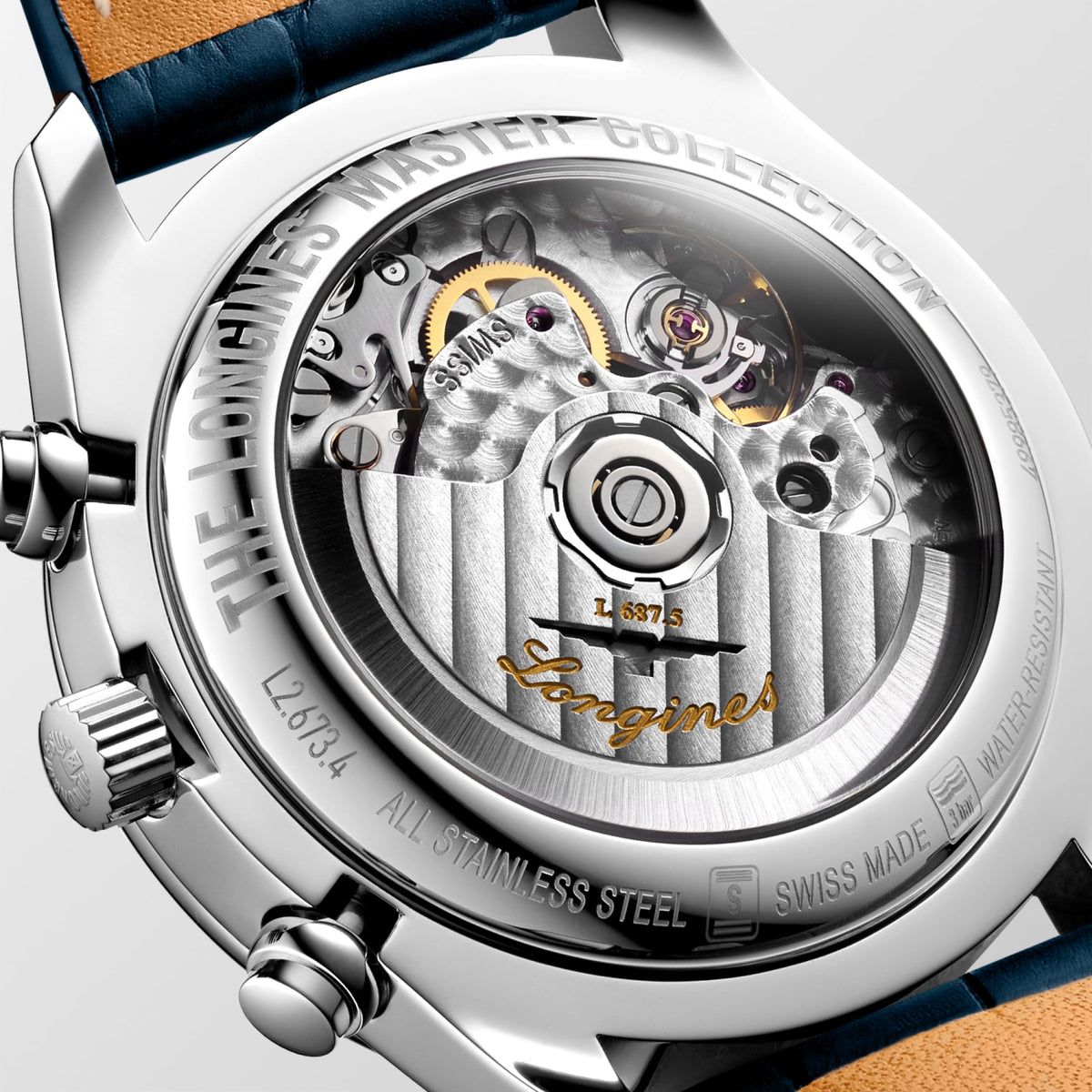 Reloj Longines Master Collection Chronograph Moonphase Automático Dial Plateado L2.673.4.71.2