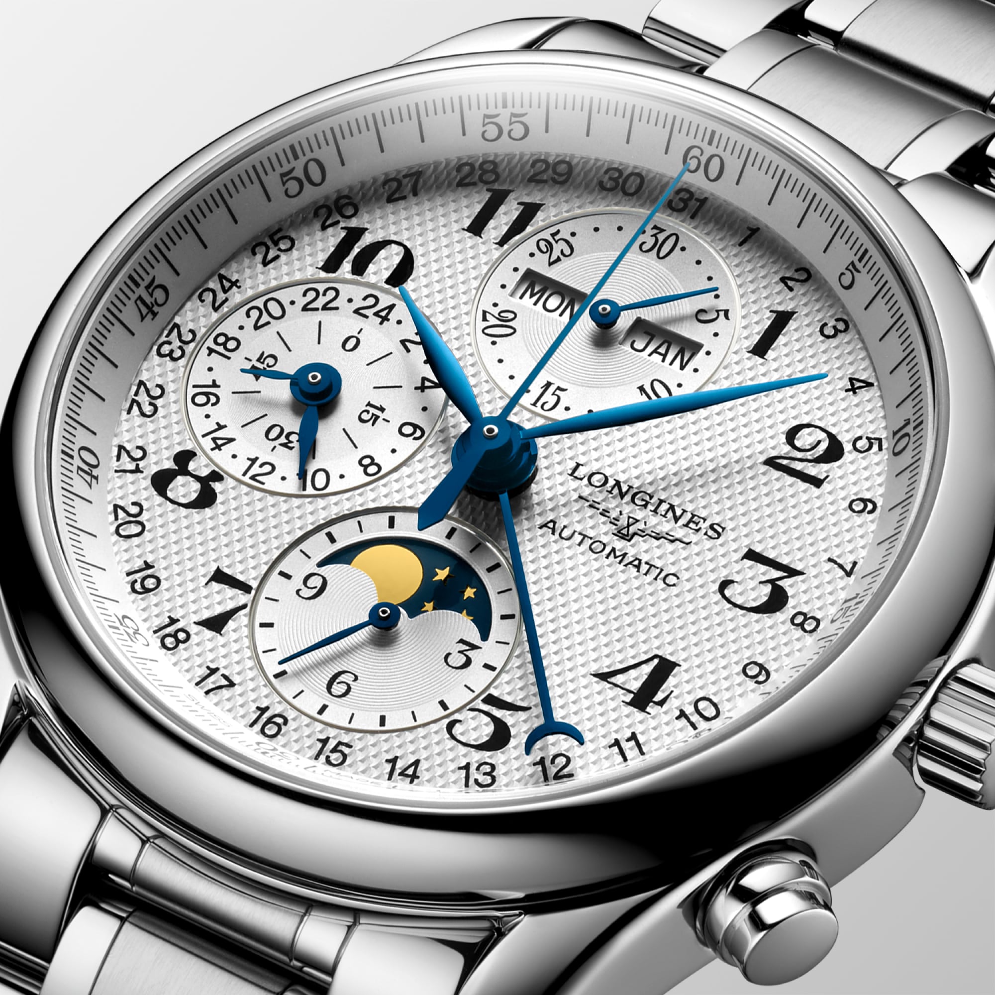 Reloj Longines Master Collection Complete Calendar Chrono Moonphase Brazalete Acero L2.673.4.78.6