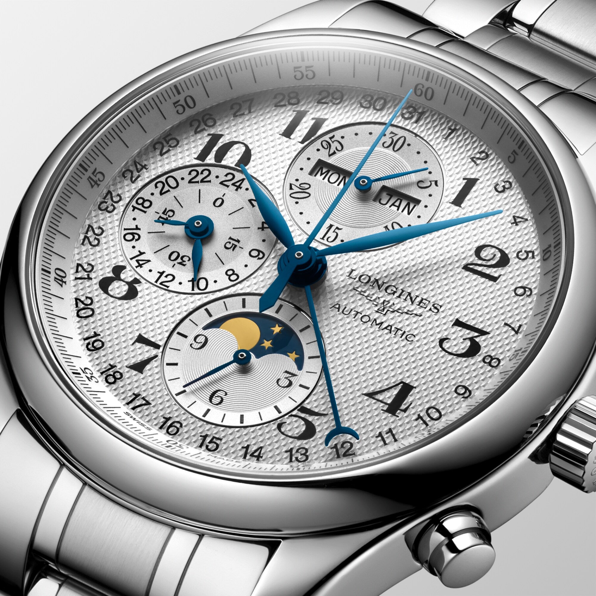 Reloj Longines Master Collection Chronograph Moonphase Automático Brazalete Acero L2.773.4.78.6