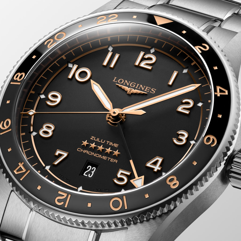 Reloj Longines Spirit Zulu Time 42mm Automático Dial Negro L3.812.4.50.6
