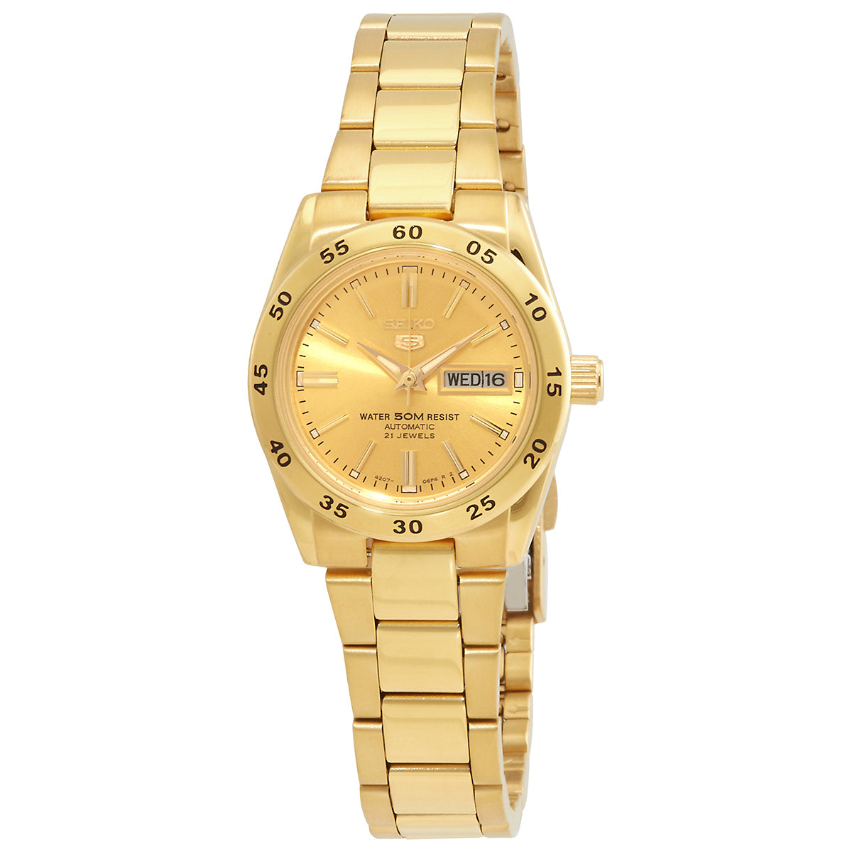 Reloj Seiko 5 Sports Automatic Gold Dial Dama SYMG44K1