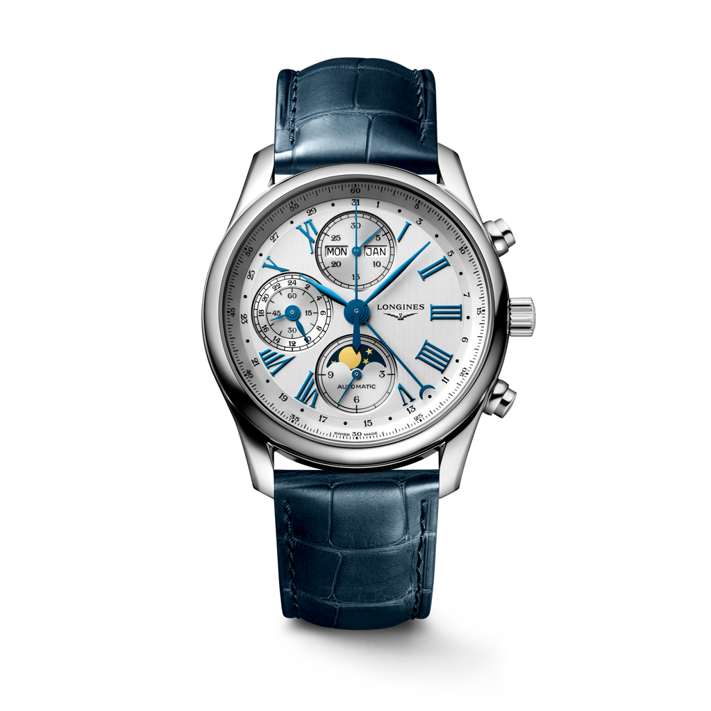 Reloj Longines Master Collection Chronograph Moonphase Automático Dial Plateado L2.673.4.71.2