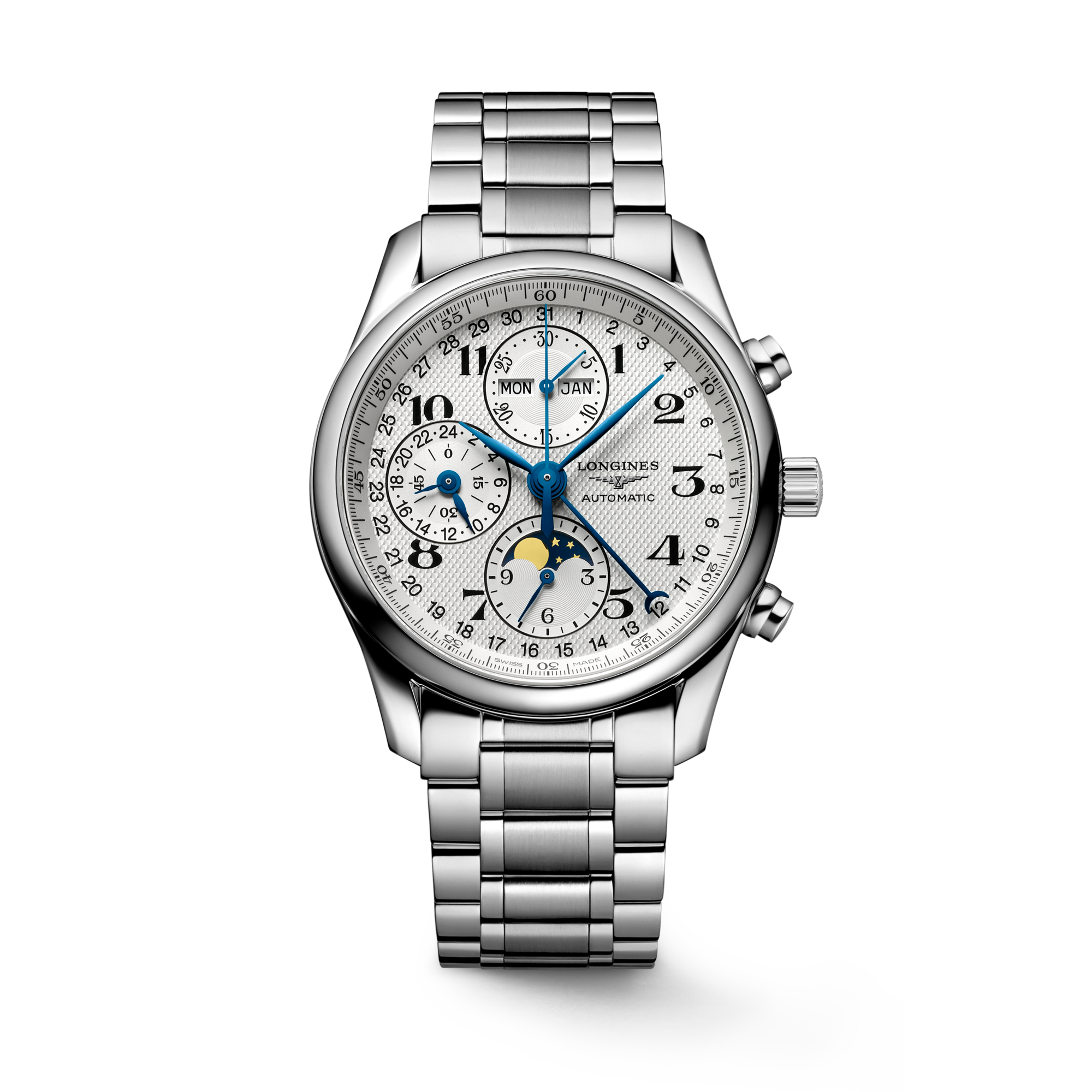 Reloj Longines Master Collection Complete Calendar Chrono Moonphase Brazalete Acero L2.673.4.78.6