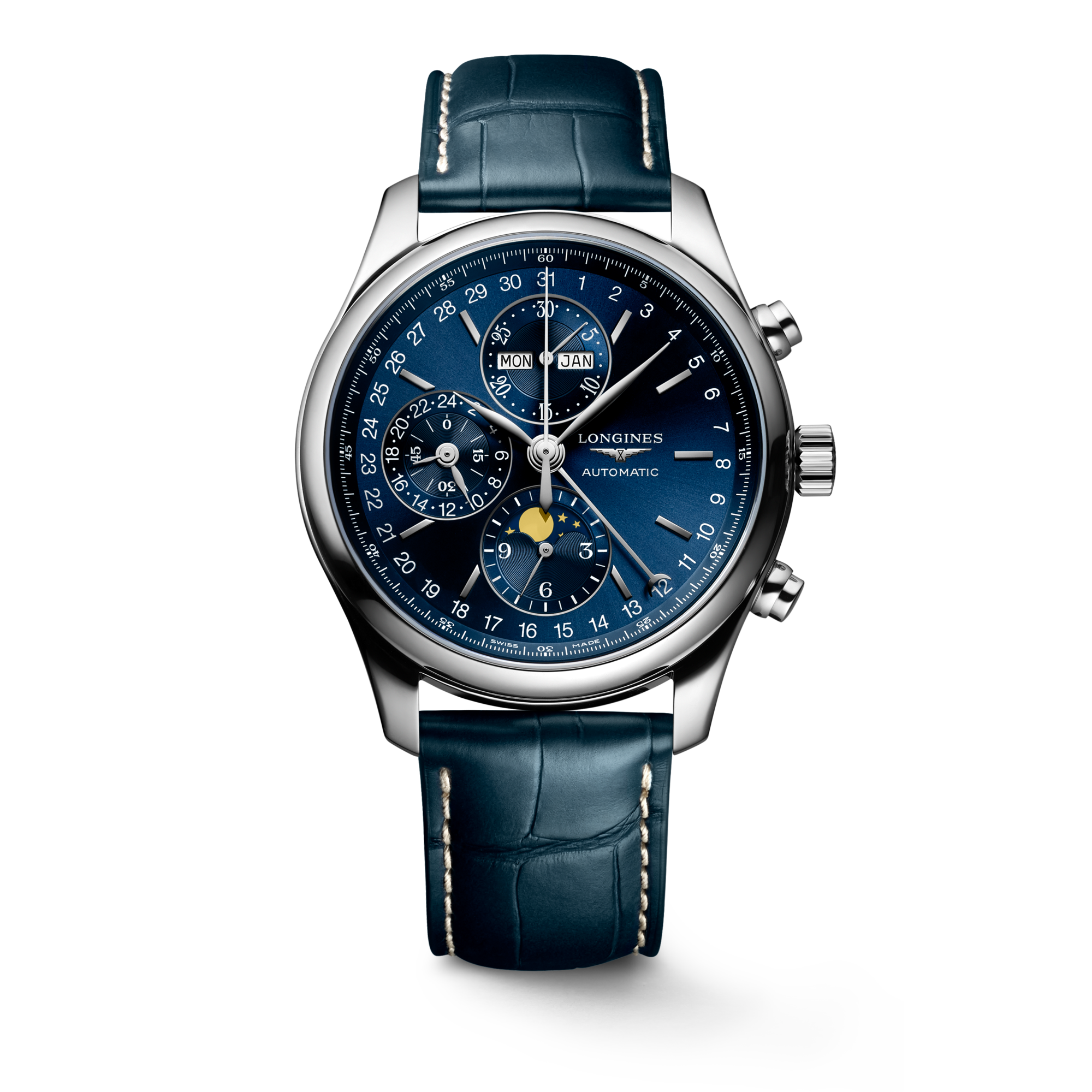 Reloj Longines Master Collection Chronograph Moonphase Automático Dial Azul L2.773.4.92.0