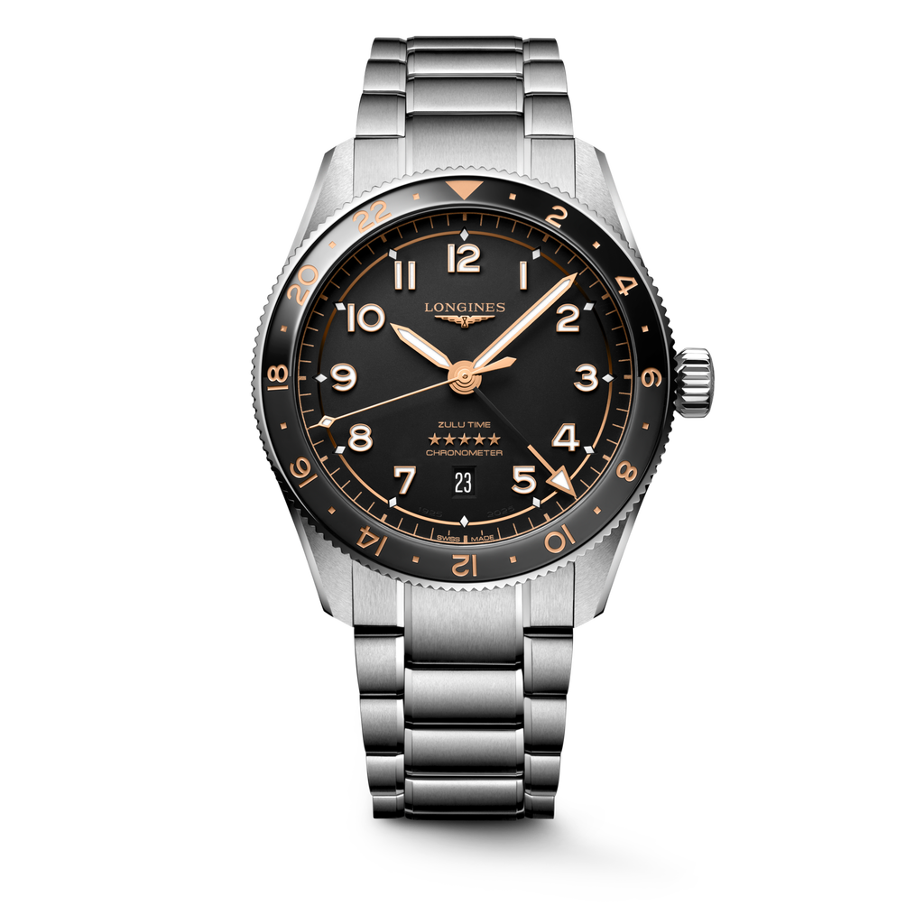 Reloj Longines Spirit Zulu Time 42mm Automático Dial Negro L3.812.4.50.6
