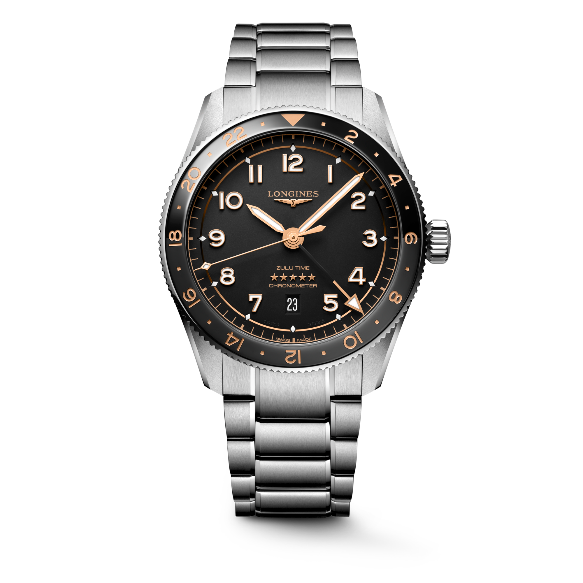 Reloj Longines Spirit Zulu Time 42mm Automático Dial Negro L3.812.4.50.6